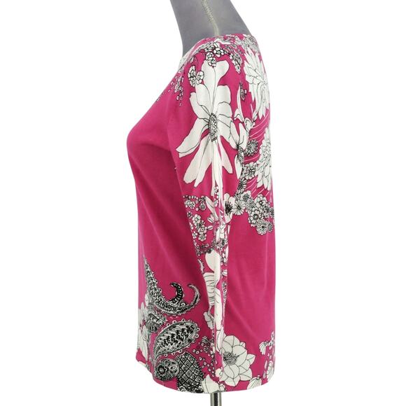 Talbots Sweater Petites SP PS Pink White Floral Cotton Knit Pullover Lightweight - Picture 5 of 11